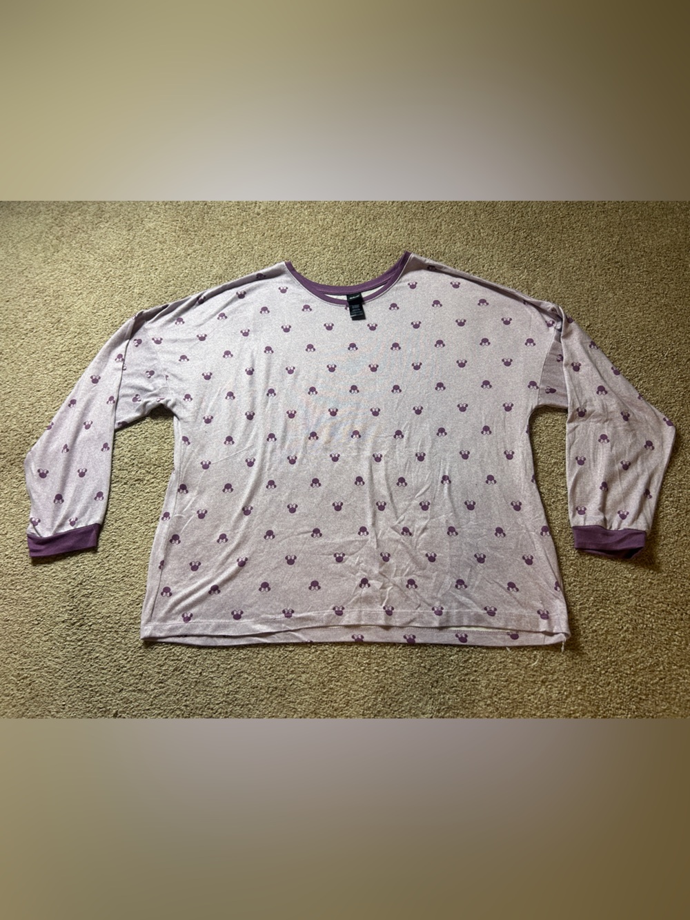 Disney Women's Lavender Mickey Mouse Long Sleeve Pajama Sleep Lounge Top XXL